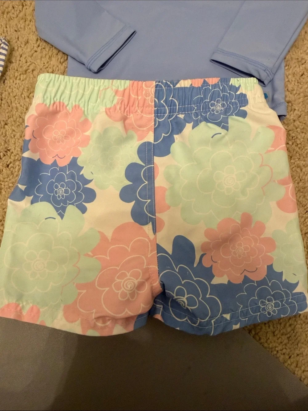 Girls' Light Blue Long-Sleeve Rashguard with Floral Swim Shorts